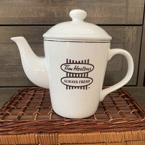 Vintage TIM HORTONS Tea Pot 16oz Coffee Carafe Classic 'Always Fresh' Logo 2 Cup